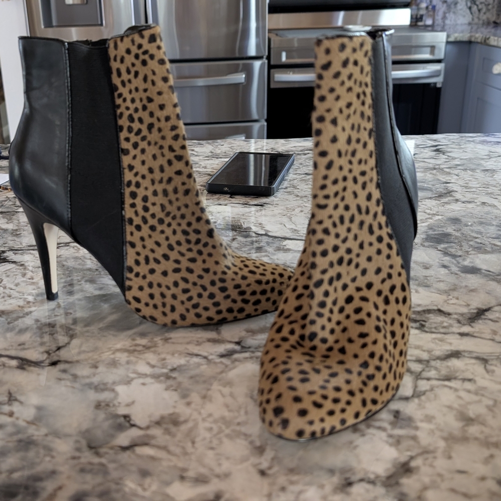 Zara Leopard Print Heeled Boots - Black and Brown